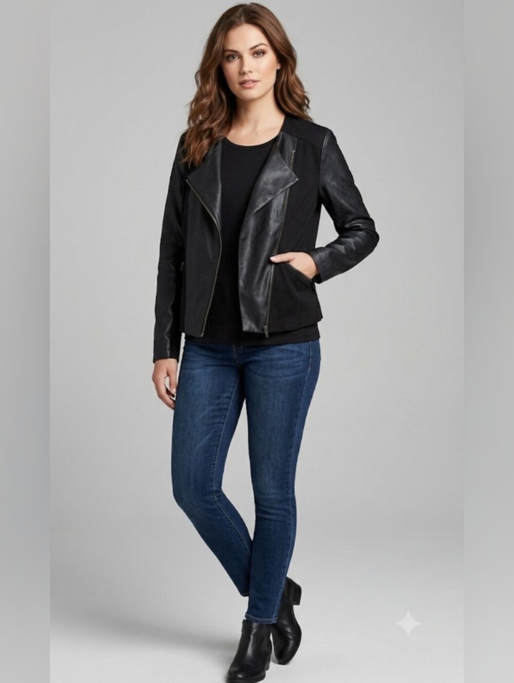 Maurices Mixed Media Moto Jacket Black Faux Leather Faux Suede, XL